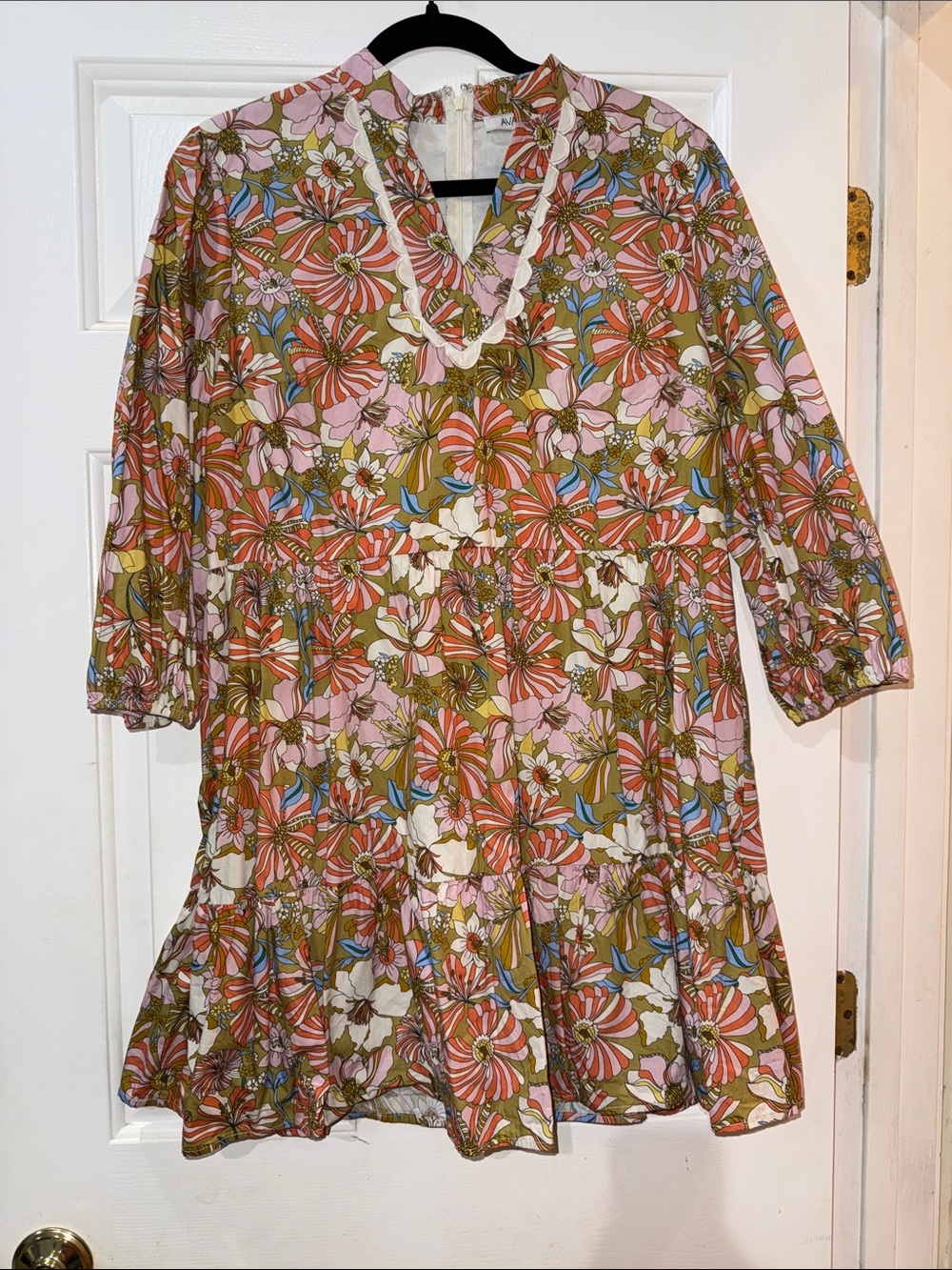 Boho Floral Tiered Mini Dress in Pink and Olive
